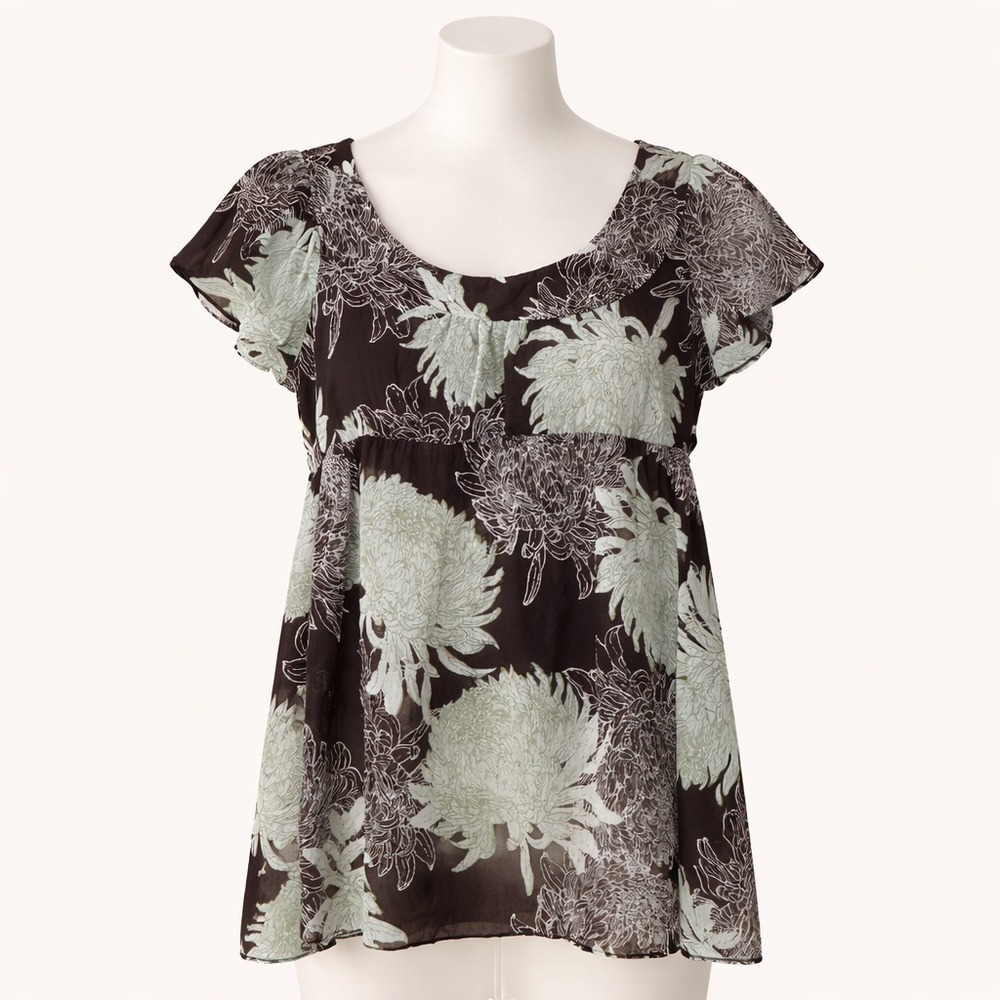 A.Byer Blouse Size S Vintage Y2K Babydoll Brown Floral Forest Fairy Sheer‎